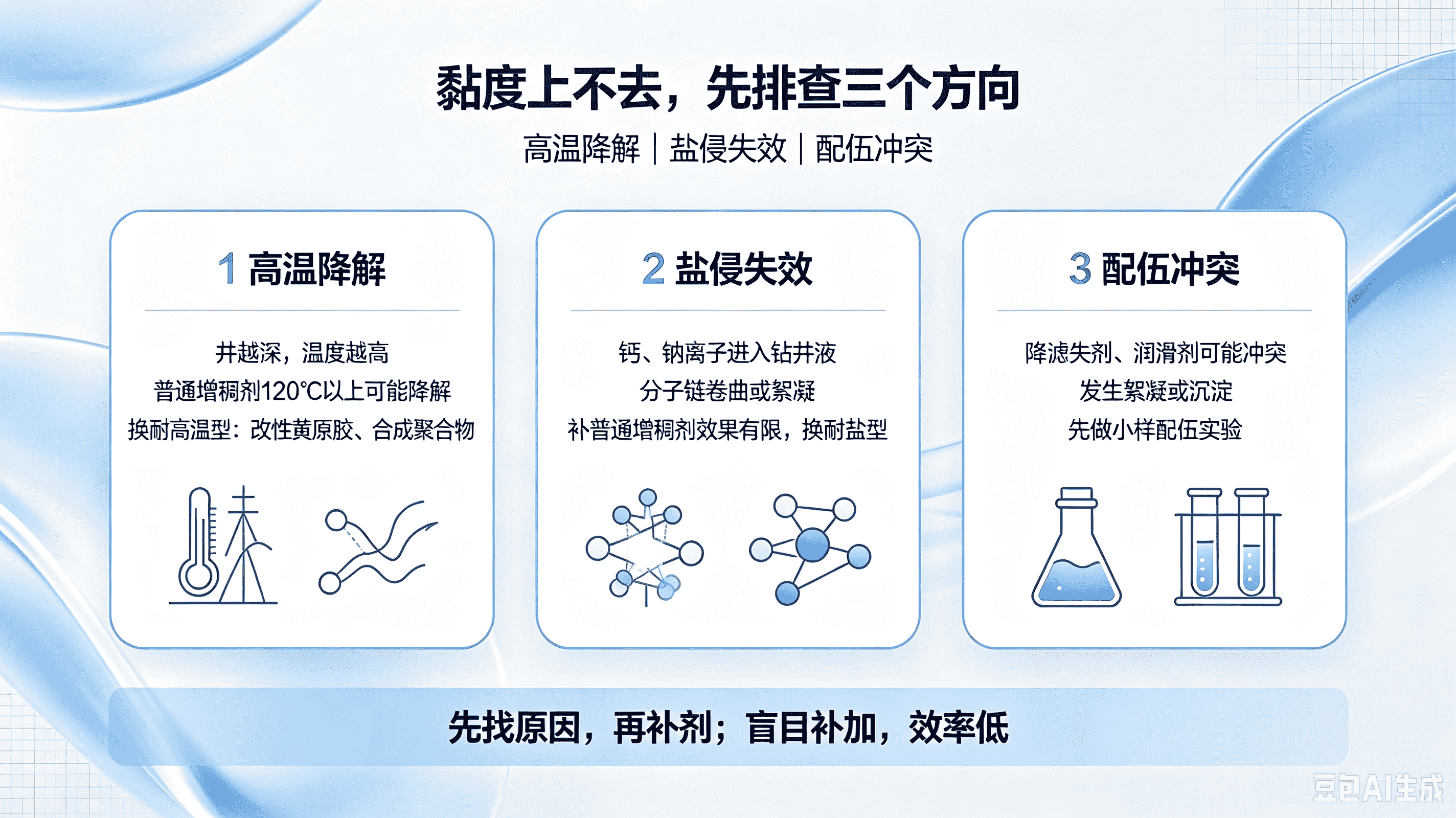 图1：钻井液增稠剂黏度不足排查方向